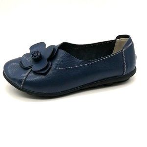 Smaibulun Womens Mama Love Slip On Flats Blue Faux Leather Flower Trim EU40‎ NEW